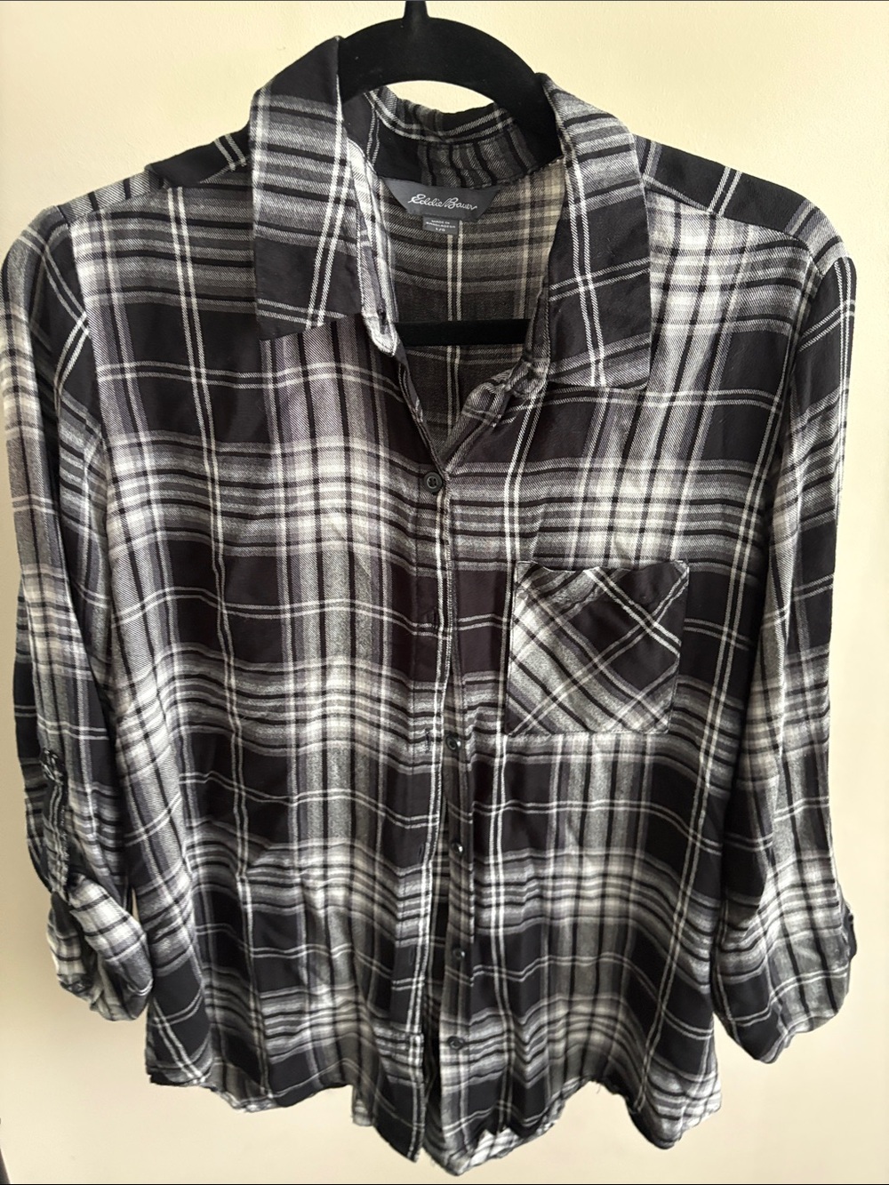 Eddie Bauer Black and White Plaid Button-Down Shirt